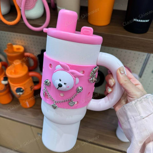 Starbucks Shanghai 2026 New Character Series Stainless Steel Double Drinking Cup with Pink Hanging Cup Cover 1170ml